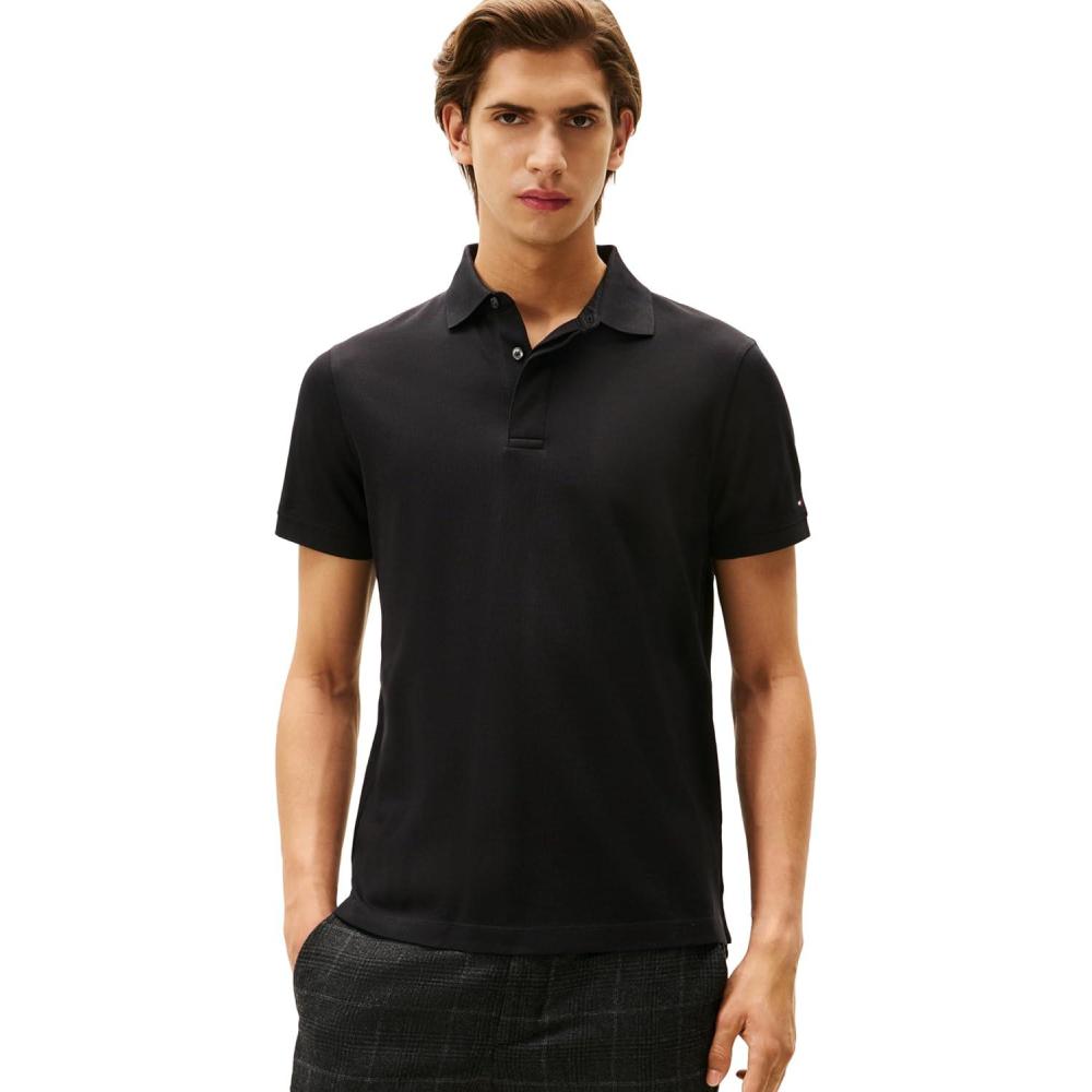 imageTommy Hilfiger Mens Short Sleeve Casual Polo Shirts in Regular Fit with Hidden Placket DesignBlack