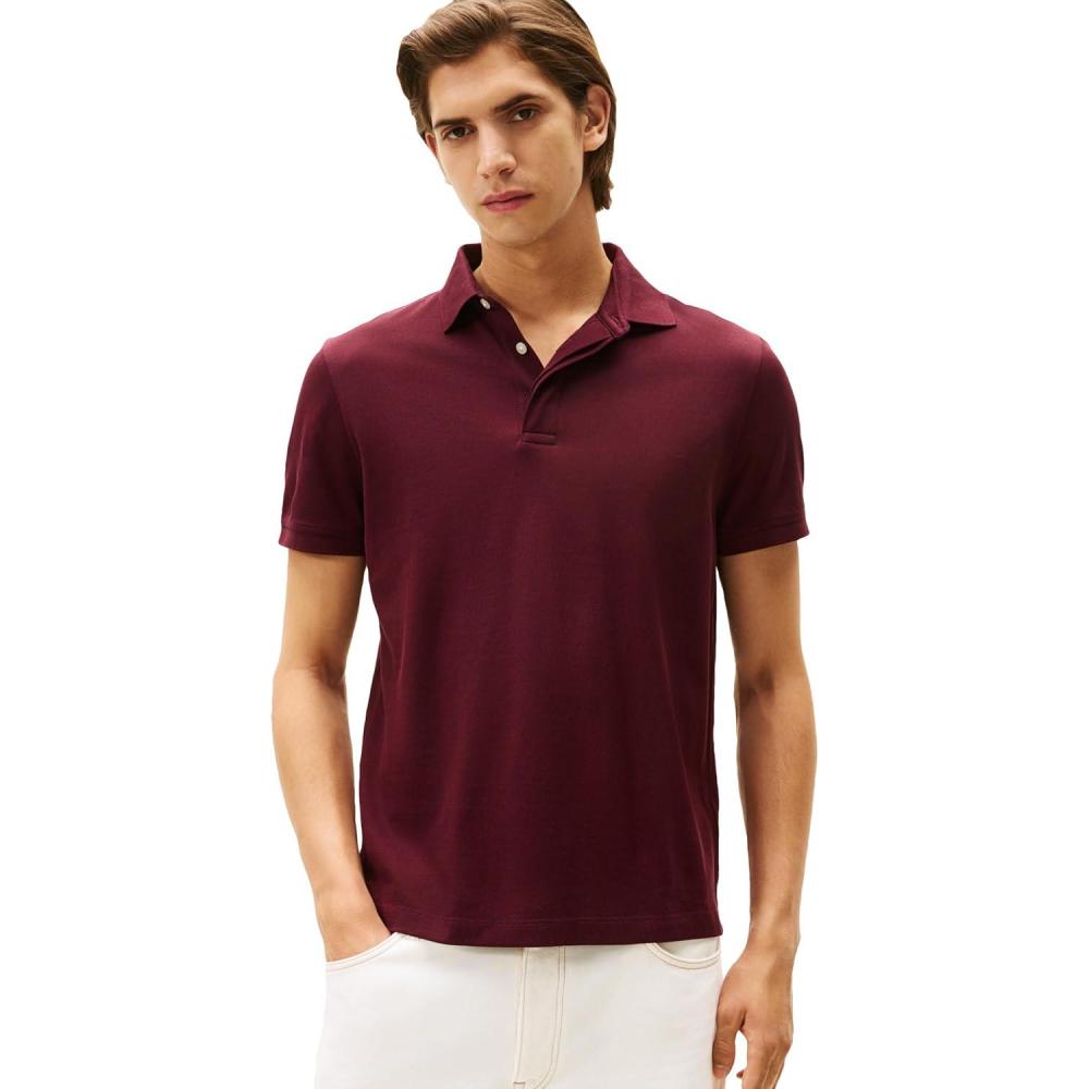 imageTommy Hilfiger Mens Short Sleeve Casual Polo Shirts in Regular Fit with Hidden Placket DesignDeep Burgundy