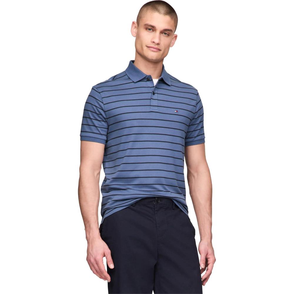 imageTommy Hilfiger Mens Short Sleeve Casual Polo Shirts in Regular Fit with Liquid CottonAegean Sea Desert Sky