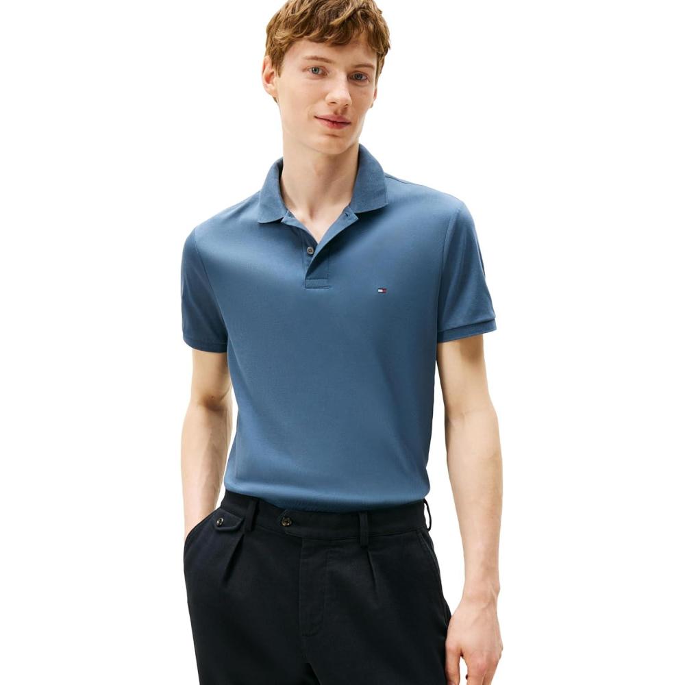imageTommy Hilfiger Mens Short Sleeve Casual Polo Shirts in Regular Fit with Liquid CottonAegean Sea