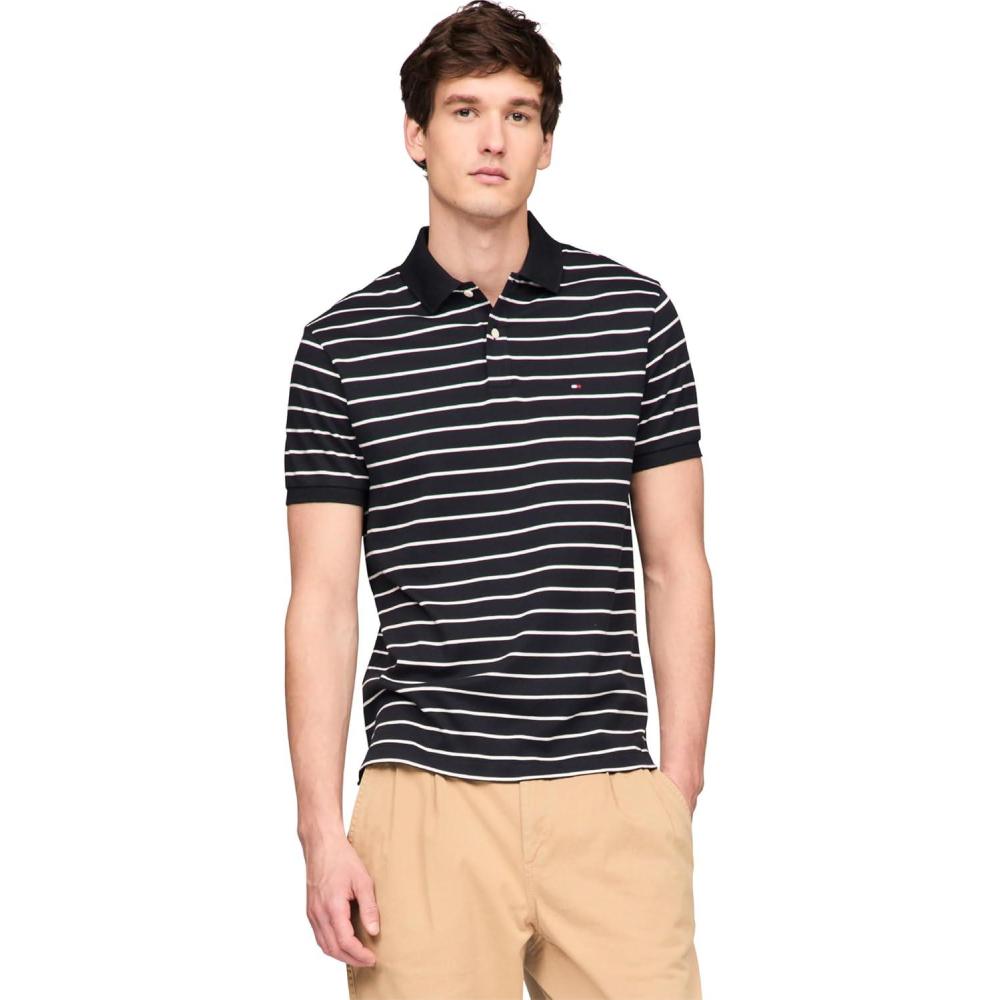 imageTommy Hilfiger Mens Short Sleeve Casual Polo Shirts in Regular Fit with Liquid CottonDesert Sky Ecru