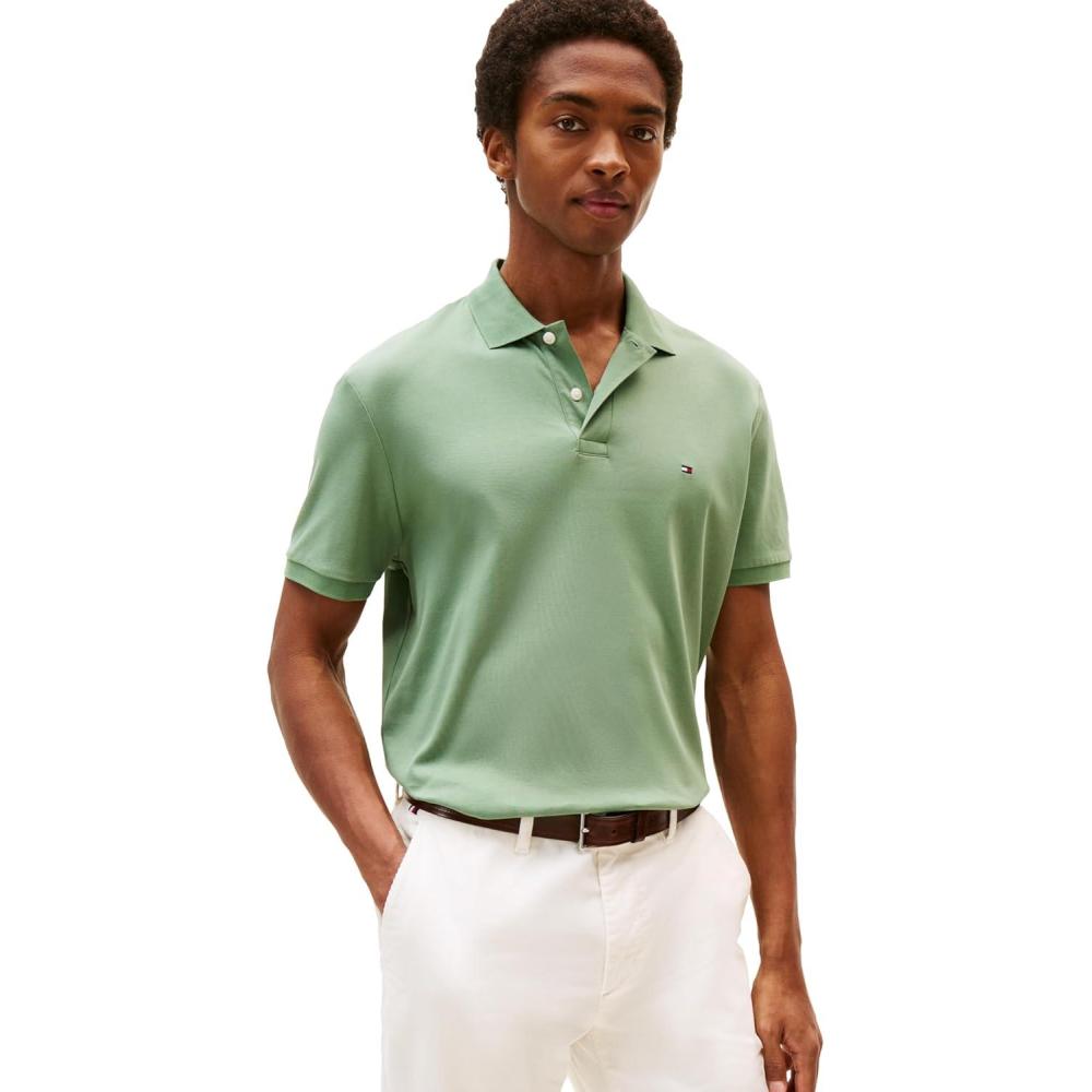 imageTommy Hilfiger Mens Short Sleeve Casual Polo Shirts in Regular Fit with Liquid CottonDusty Meadow