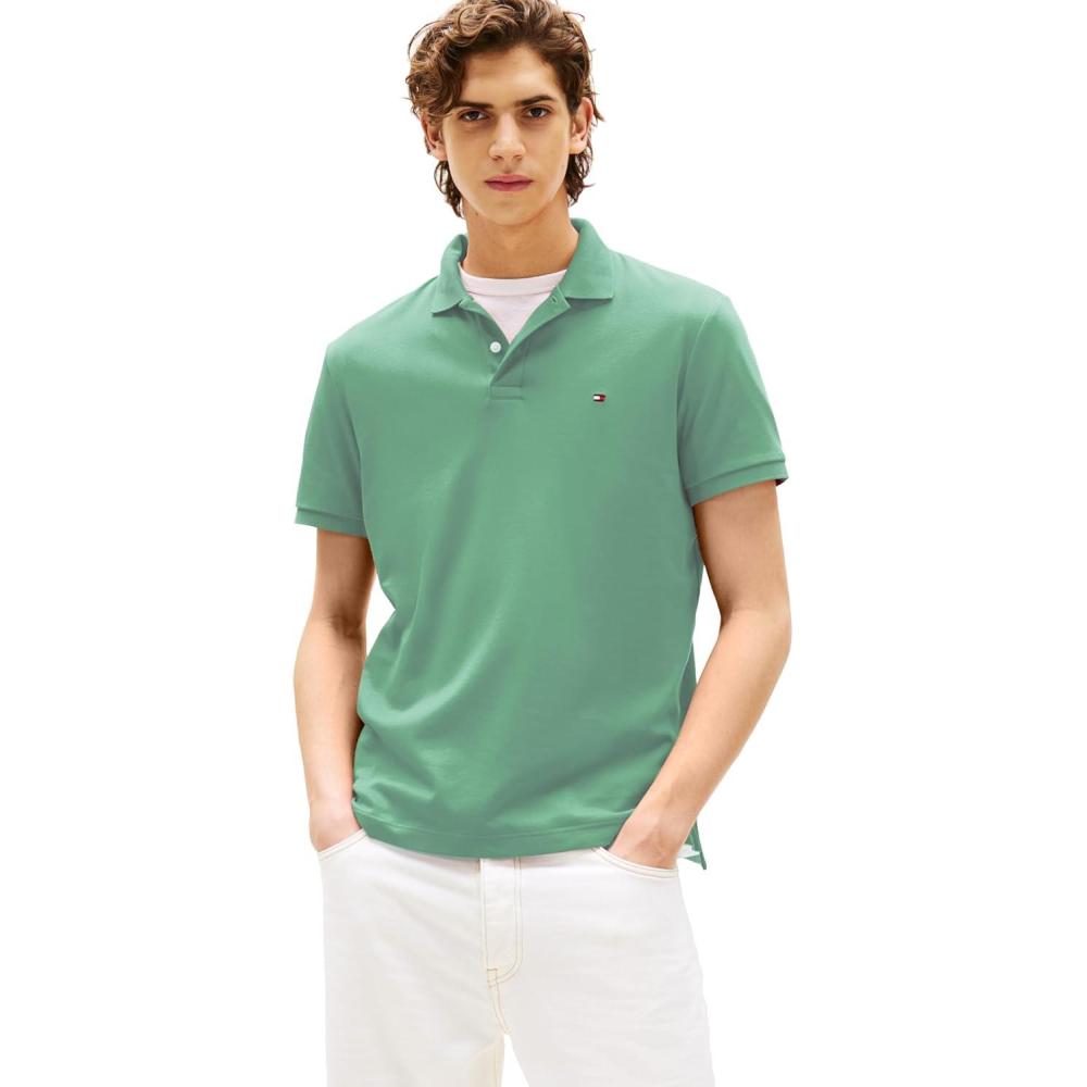 imageTommy Hilfiger Mens Short Sleeve Casual Polo Shirts in Regular Fit with Liquid CottonFort Green