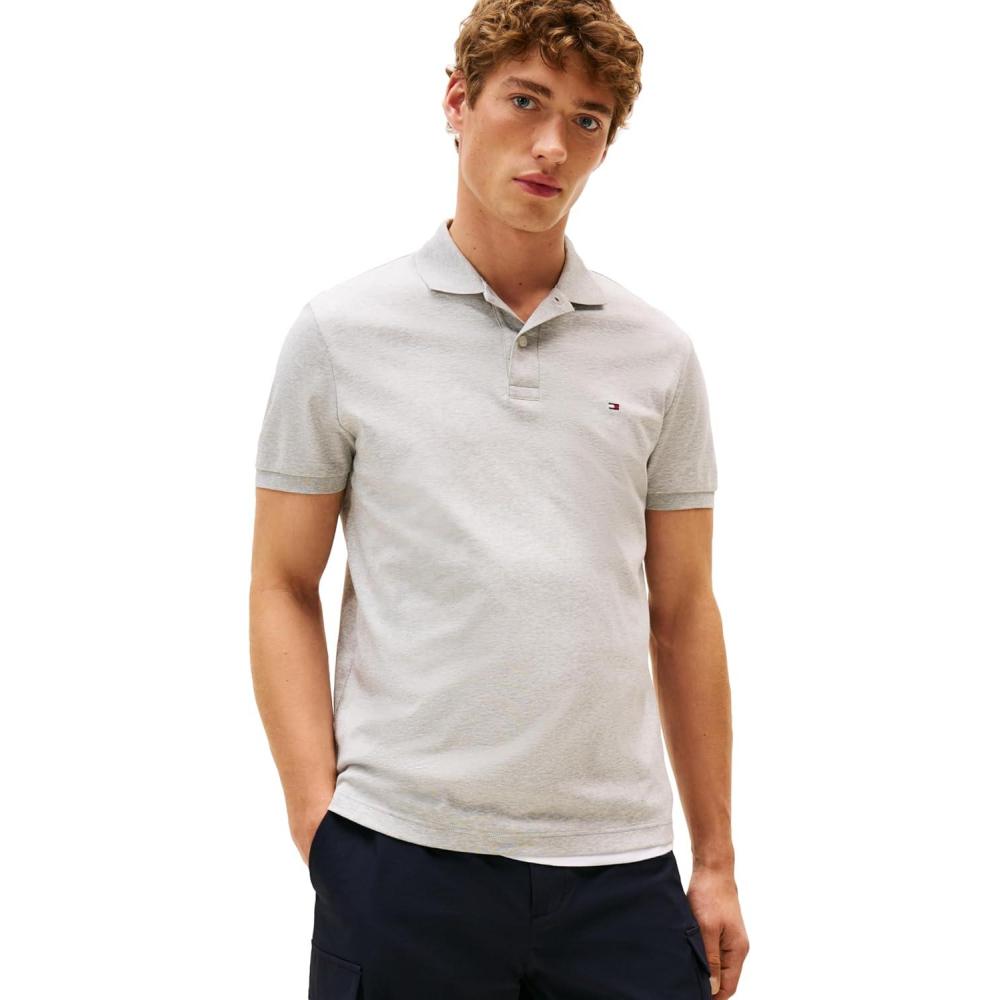 imageTommy Hilfiger Mens Short Sleeve Casual Polo Shirts in Regular Fit with Liquid CottonGrey Heather