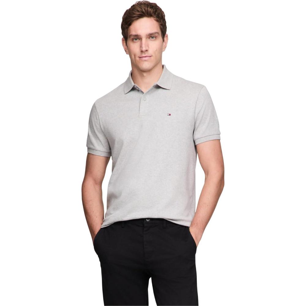 imageTommy Hilfiger Mens Short Sleeve Casual Polo Shirts in Regular Fit with Liquid CottonLight Grey Heather