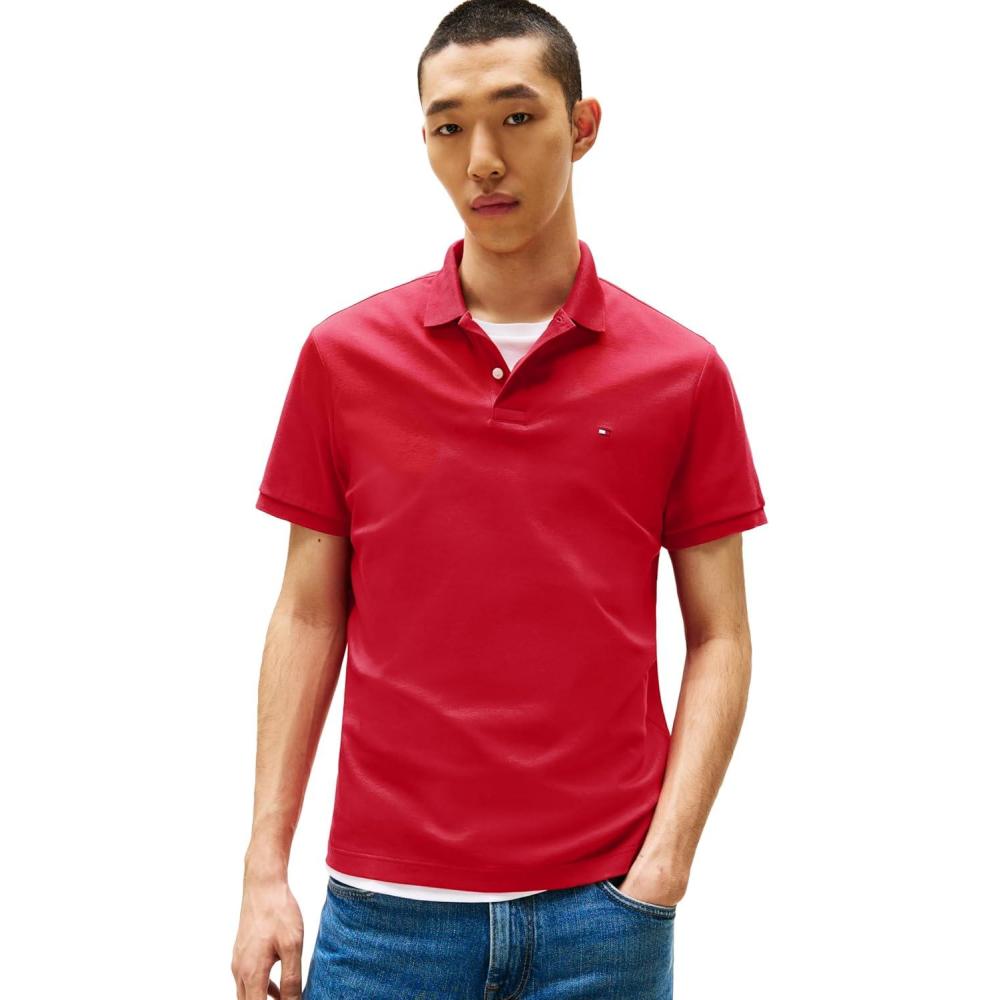 imageTommy Hilfiger Mens Short Sleeve Casual Polo Shirts in Regular Fit with Liquid CottonMedium Red