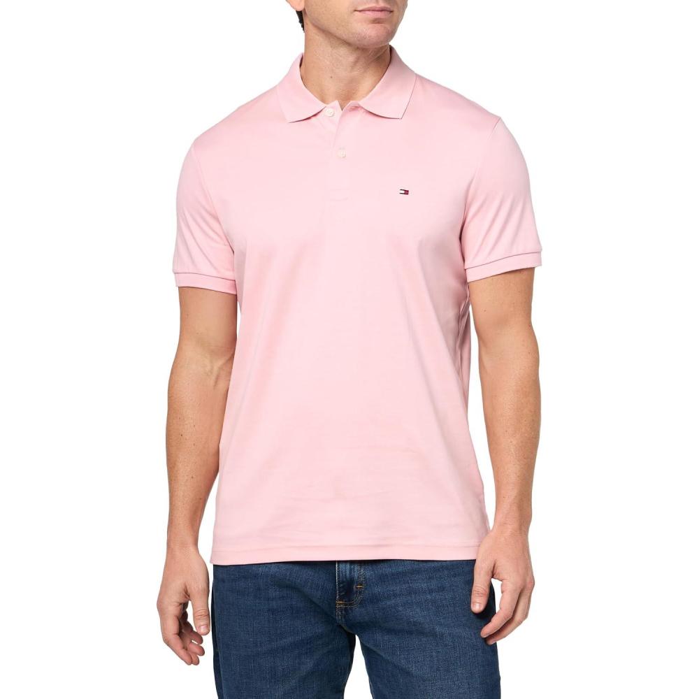 imageTommy Hilfiger Mens Short Sleeve Casual Polo Shirts in Regular Fit with Liquid CottonPink Shade