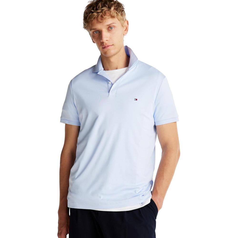 imageTommy Hilfiger Mens Short Sleeve Casual Polo Shirts in Regular Fit with Liquid CottonSweet Blue