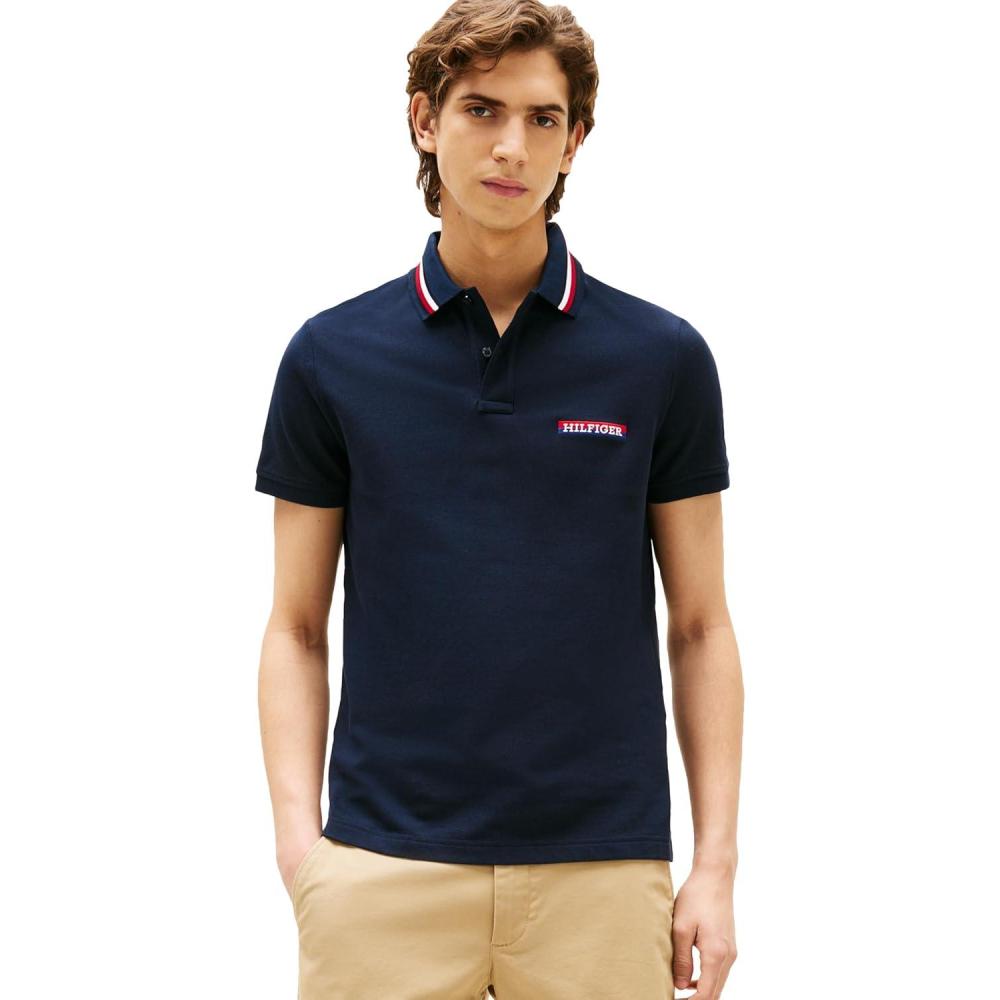 imageTommy Hilfiger Mens Short Sleeve Casual Polo Shirts in Regular Fit with Stretch and Collar DesignsDesert Sky