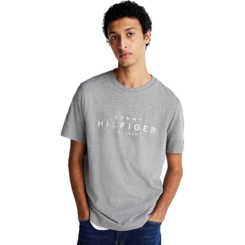 imageTommy Hilfiger Mens Short Sleeve Cotton Graphic TShirt with Printed Logo Also Available in Big ampamp TallMedium Grey Heather