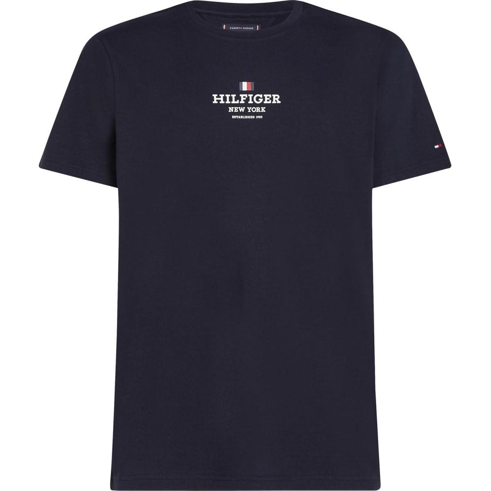 imageTommy Hilfiger Mens Short Sleeve Cotton Graphic TShirt with Printed LogoDesert Sky