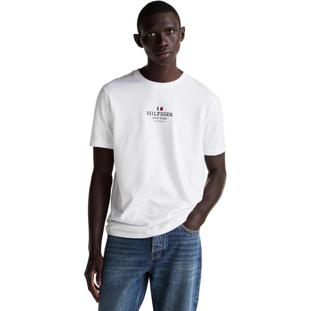 imageTommy Hilfiger Mens Short Sleeve Cotton Graphic TShirt with Printed LogoWhite