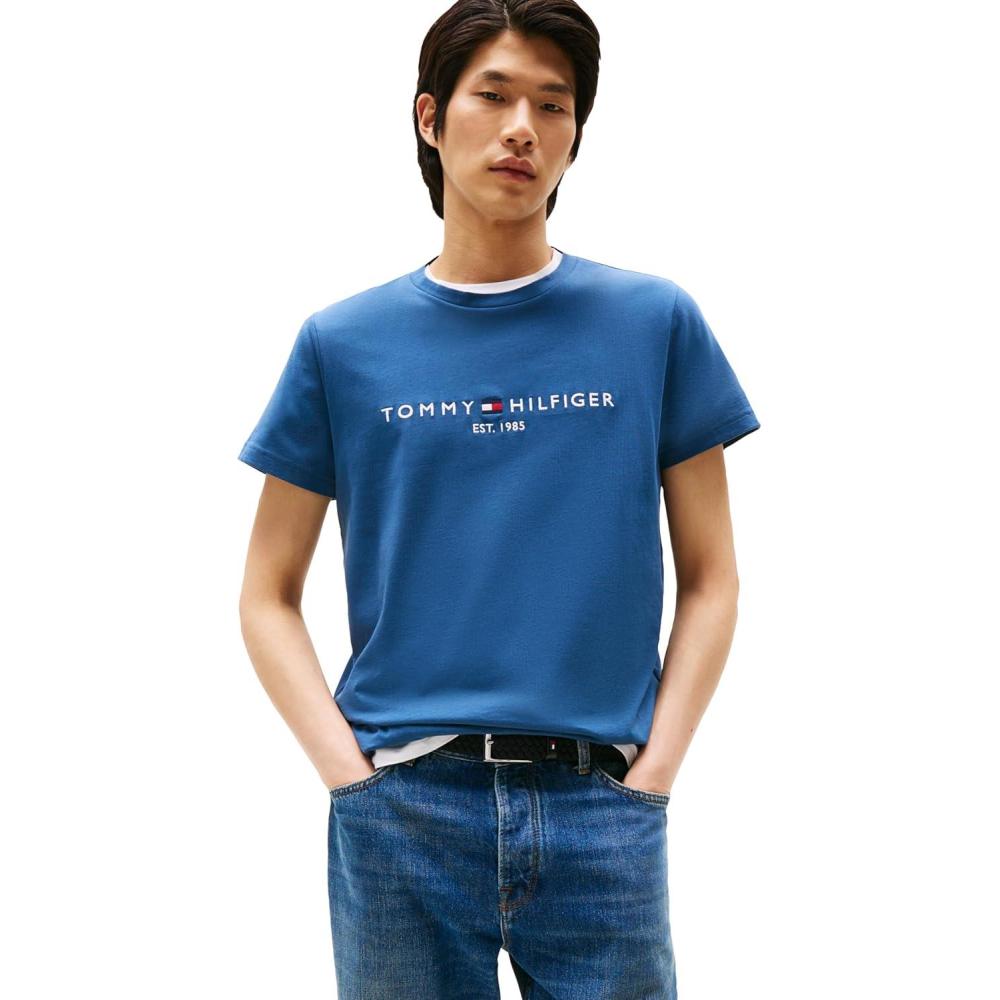 imageTommy Hilfiger Mens Short Sleeve Cotton Graphic TShirts with Embroidered LogoAegean Sea
