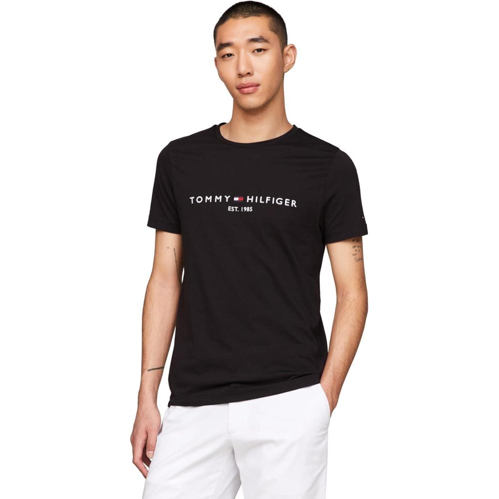 imageTommy Hilfiger Mens Short Sleeve Cotton Graphic TShirts with Embroidered LogoJet Black