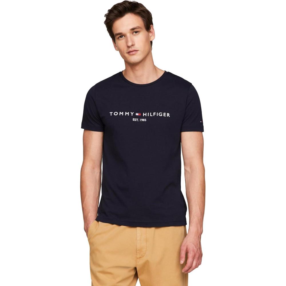 imageTommy Hilfiger Mens Short Sleeve Cotton Graphic TShirts with Embroidered LogoSky Captain