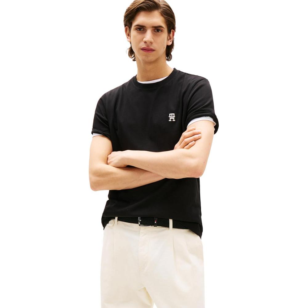 imageTommy Hilfiger Mens Short Sleeve Cotton Graphic TShirts with Embroidered Monogram LogoBlack
