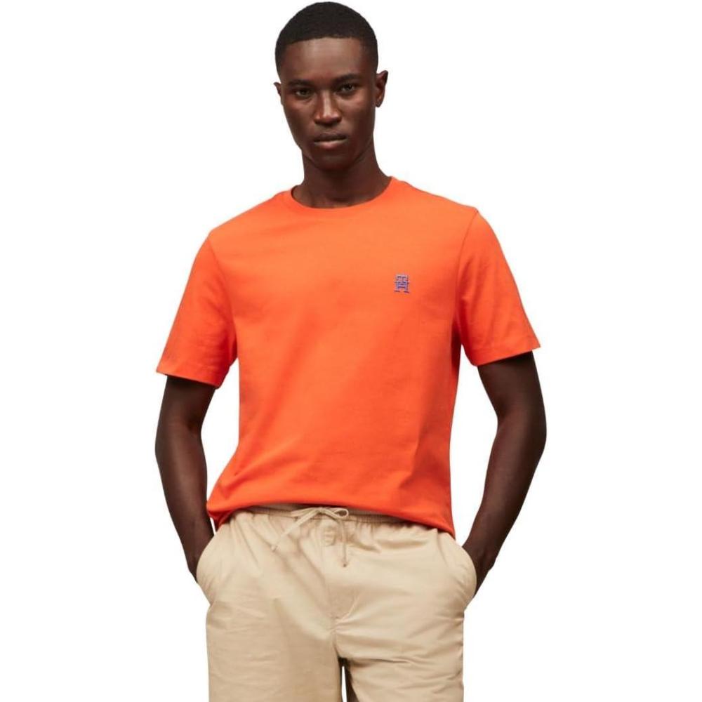 imageTommy Hilfiger Mens Short Sleeve Cotton Graphic TShirts with Embroidered Monogram LogoBrilliant Orange