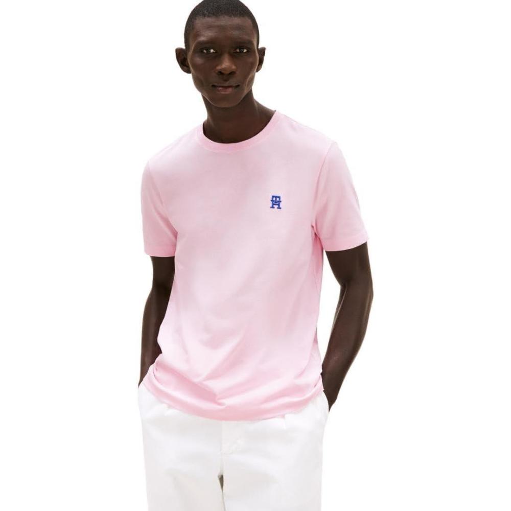 imageTommy Hilfiger Mens Short Sleeve Cotton Graphic TShirts with Embroidered Monogram LogoLight Pink