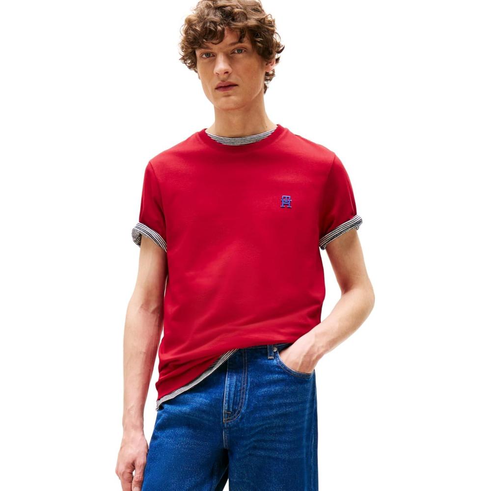 imageTommy Hilfiger Mens Short Sleeve Cotton Graphic TShirts with Embroidered Monogram LogoMedium Red