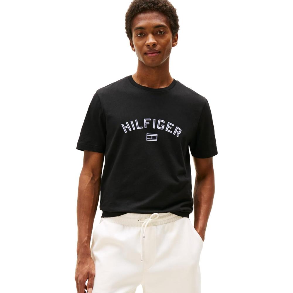 imageTommy Hilfiger Mens Short Sleeve Cotton Graphic TShirts with Hilfiger LogoBlack