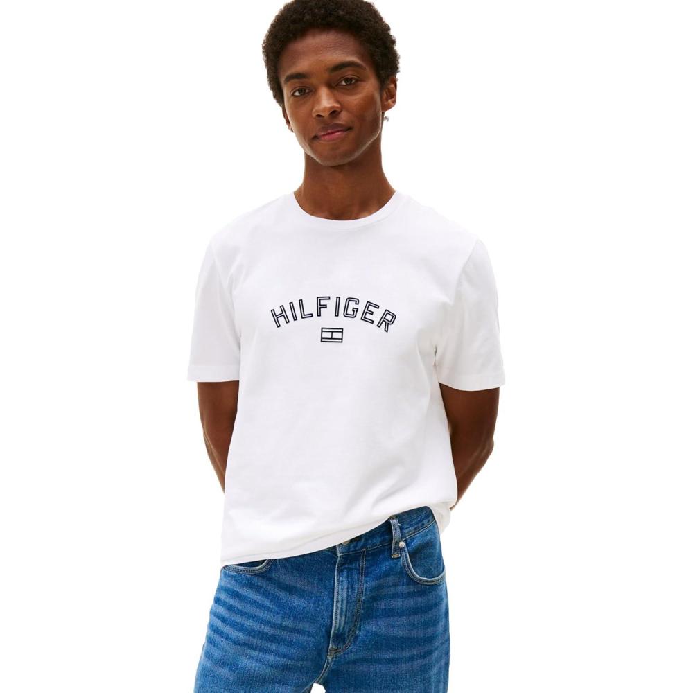 imageTommy Hilfiger Mens Short Sleeve Cotton Graphic TShirts with Hilfiger LogoWhite