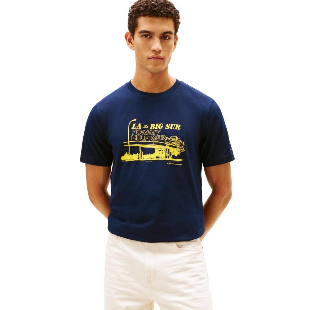 imageTommy Hilfiger Mens Short Sleeve Cotton Graphic TShirts with Photo Print GraphicDark Night Navy