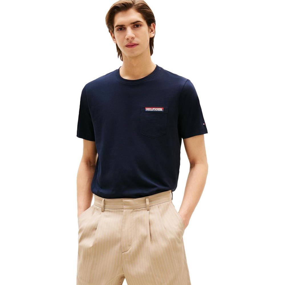 imageTommy Hilfiger Mens Short Sleeve Cotton Graphic TShirts with Pocket and LogoDesert Sky