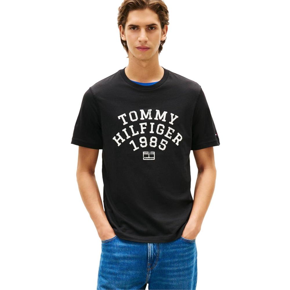 imageTommy Hilfiger Mens Short Sleeve Cotton Graphic TShirts with Printed Arched GraphicBlack