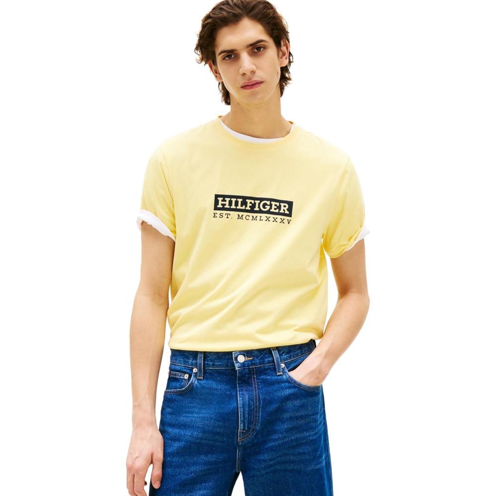 imageTommy Hilfiger Mens Short Sleeve Cotton Graphic TShirts with Printed Logo Also Available in Big ampamp TallCitronella