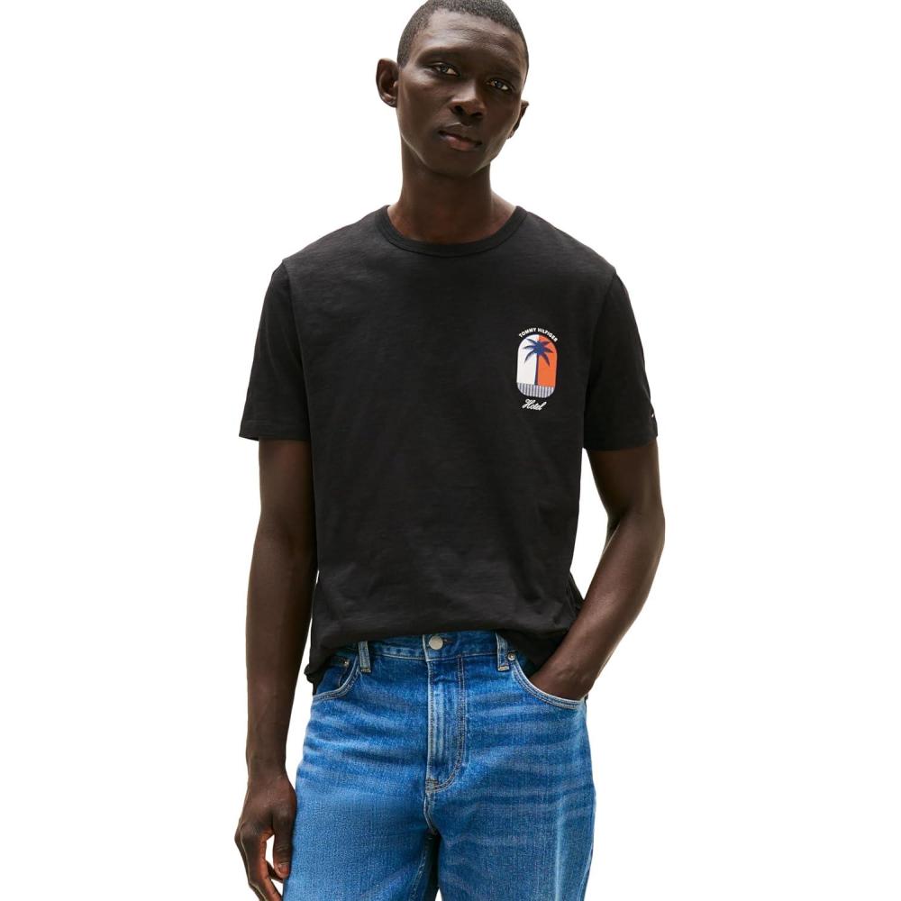 imageTommy Hilfiger Mens Short Sleeve Cotton Graphic TShirts with Summer LogoBlack