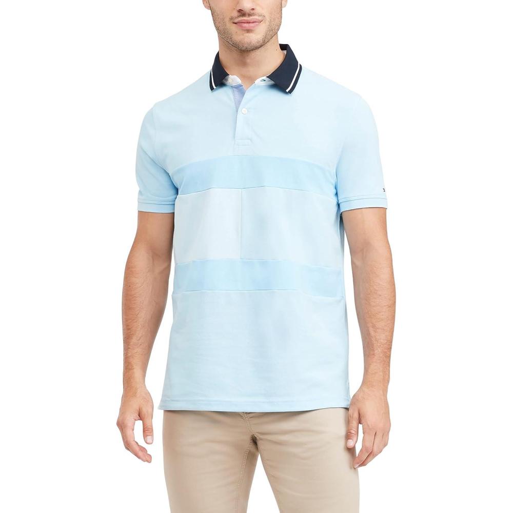 imageTommy Hilfiger Mens Short Sleeve Cotton Pique Flag Graphic Polo Shirt in Custom FitFoggy Blue