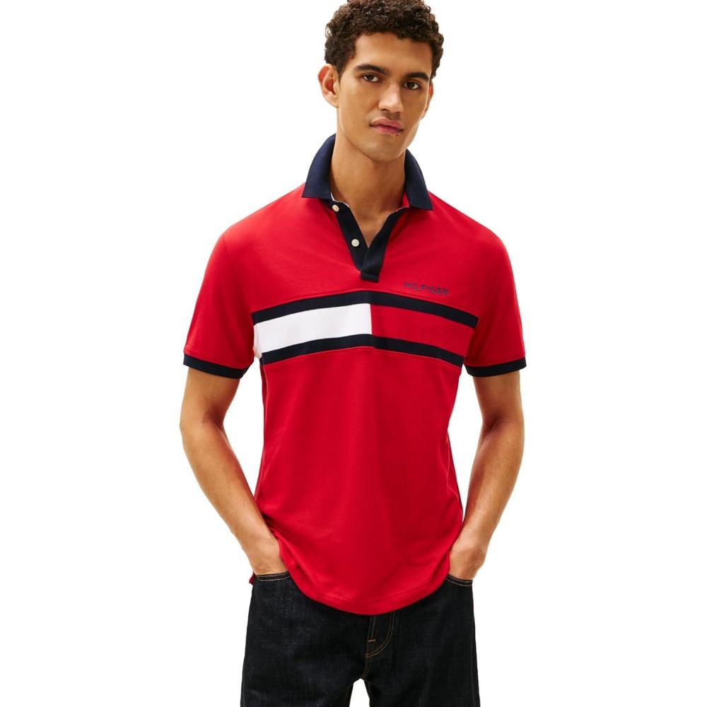 imageTommy Hilfiger Mens Short Sleeve Cotton Pique Flag Polo in Regular FitClassic Red