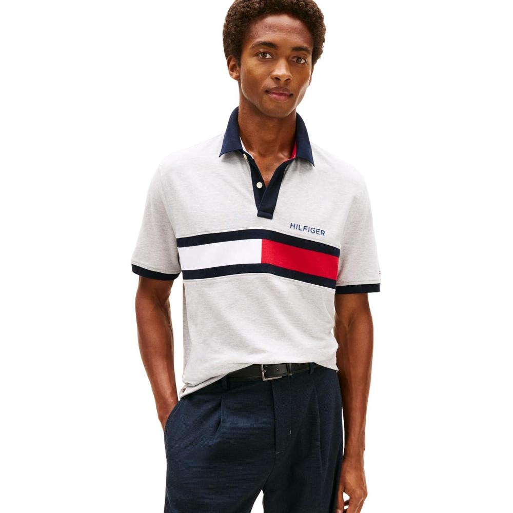 imageTommy Hilfiger Mens Short Sleeve Cotton Pique Flag Polo in Regular FitLight Grey Heather