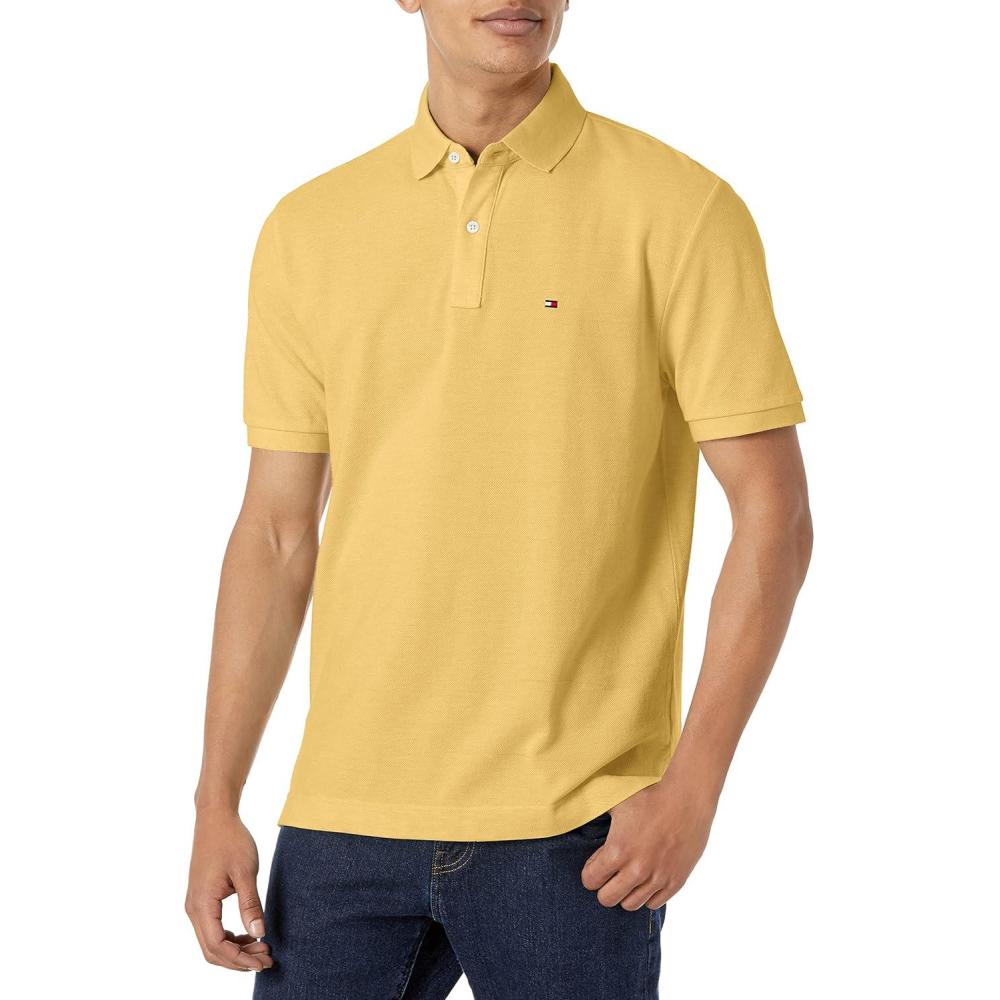 imageTommy Hilfiger Mens Short Sleeve Cotton Pique Polo Shirt in Classic FitBright Yellow Heather