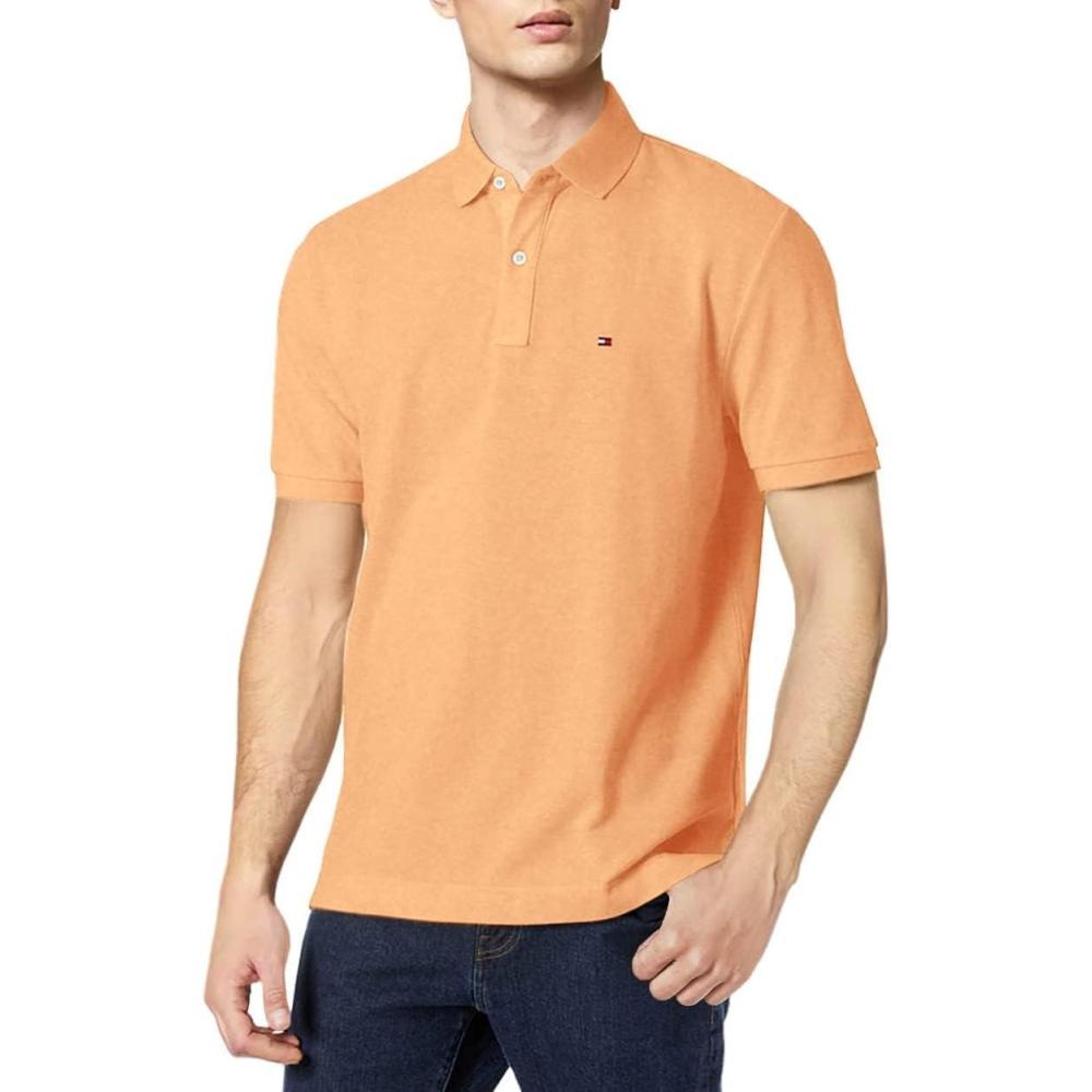 imageTommy Hilfiger Mens Short Sleeve Cotton Pique Polo Shirt in Classic FitCanteloupe