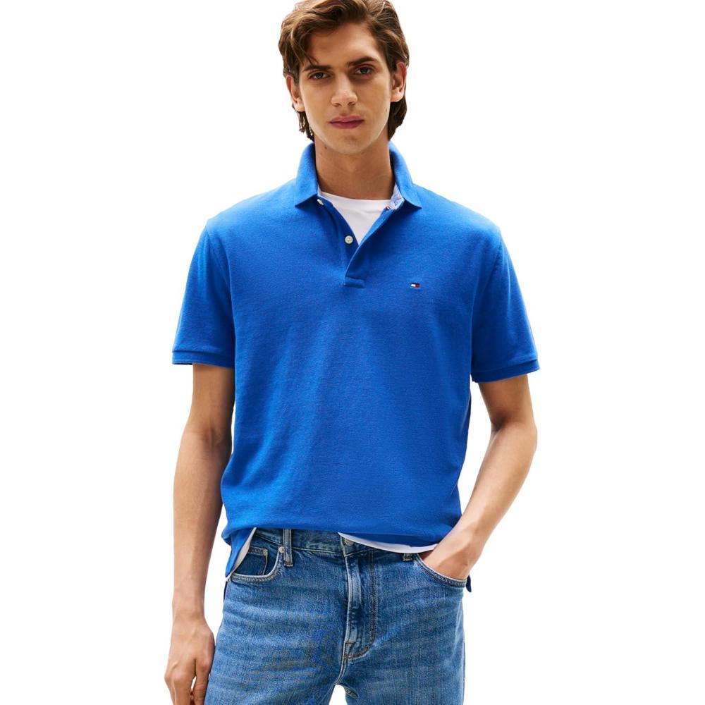 imageTommy Hilfiger Mens Short Sleeve Cotton Pique Polo Shirt in Classic FitCobalt Heather