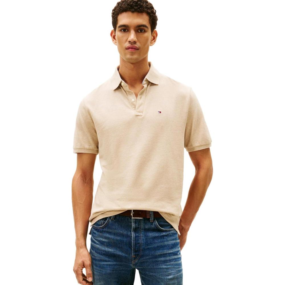 imageTommy Hilfiger Mens Short Sleeve Cotton Pique Polo Shirt in Classic FitKhaki Heather