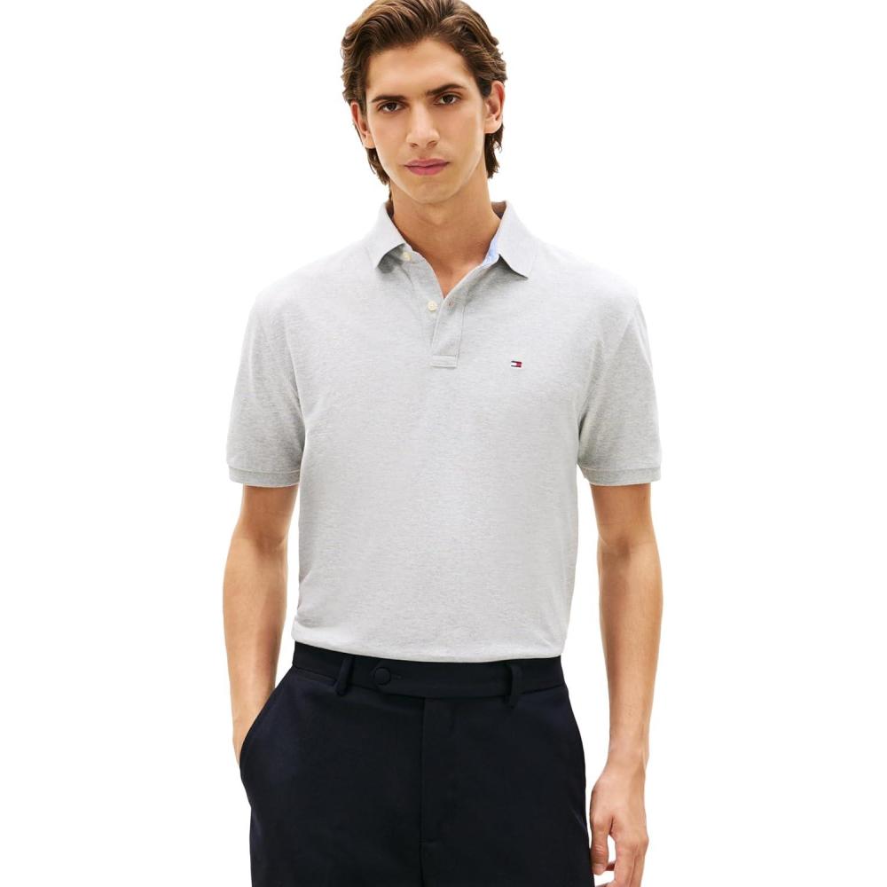 imageTommy Hilfiger Mens Short Sleeve Cotton Pique Polo Shirt in Classic FitLight Grey Heather