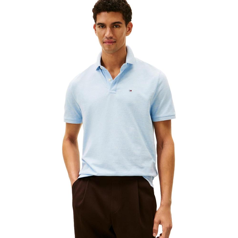 imageTommy Hilfiger Mens Short Sleeve Cotton Pique Polo Shirt in Classic FitMalaga Blue Heather
