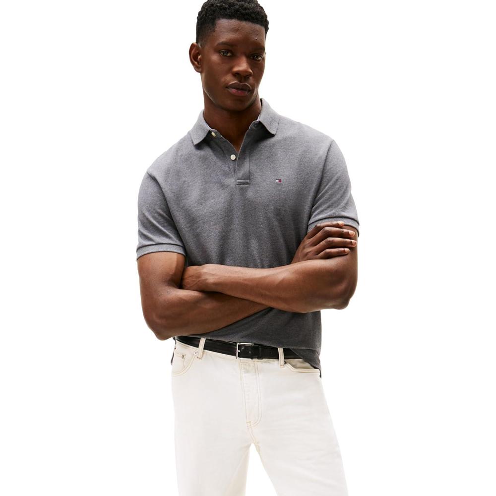 imageTommy Hilfiger Mens Short Sleeve Cotton Pique Polo Shirt in Classic FitMedium Grey Heather