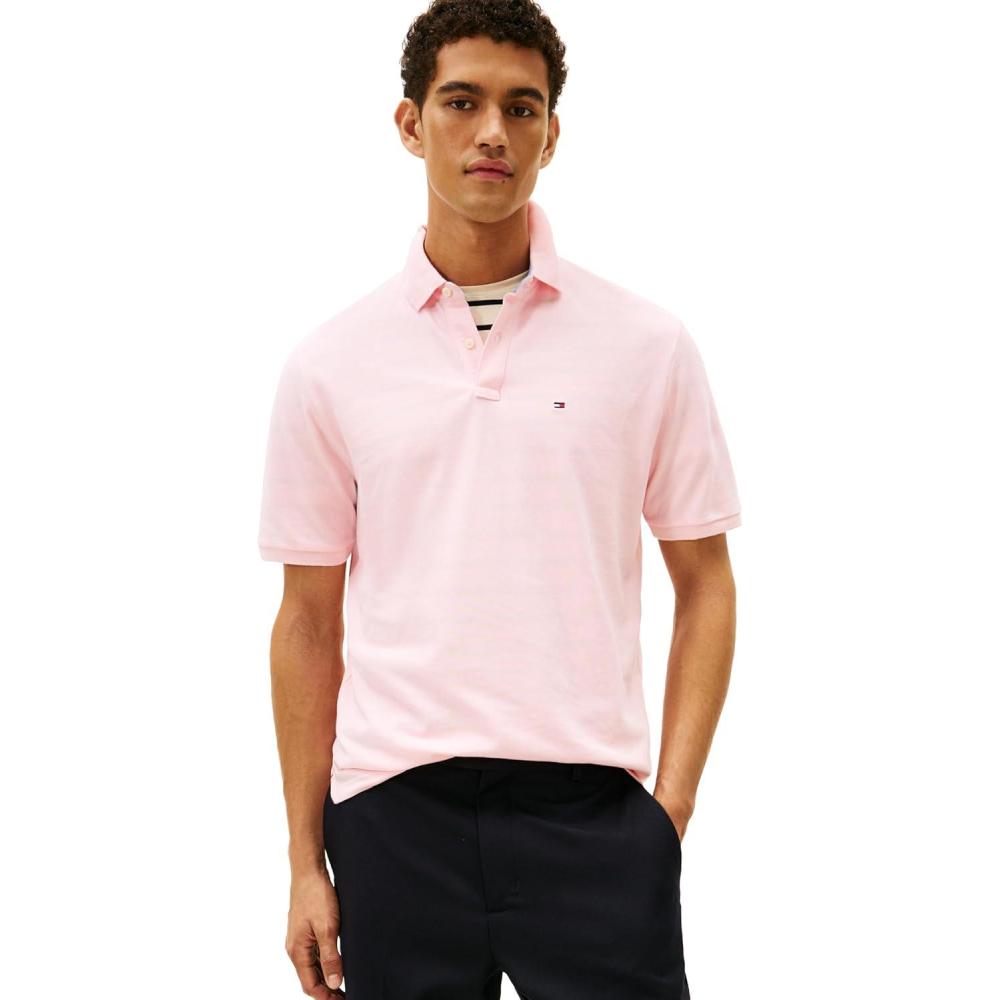 imageTommy Hilfiger Mens Short Sleeve Cotton Pique Polo Shirt in Classic FitPebble Pink