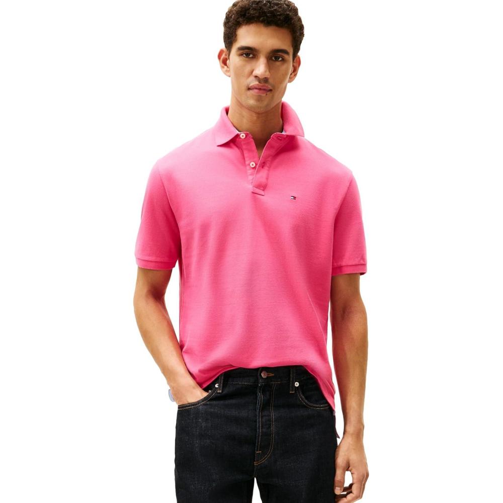 imageTommy Hilfiger Mens Short Sleeve Cotton Pique Polo Shirt in Classic FitRaspberry Sorbet