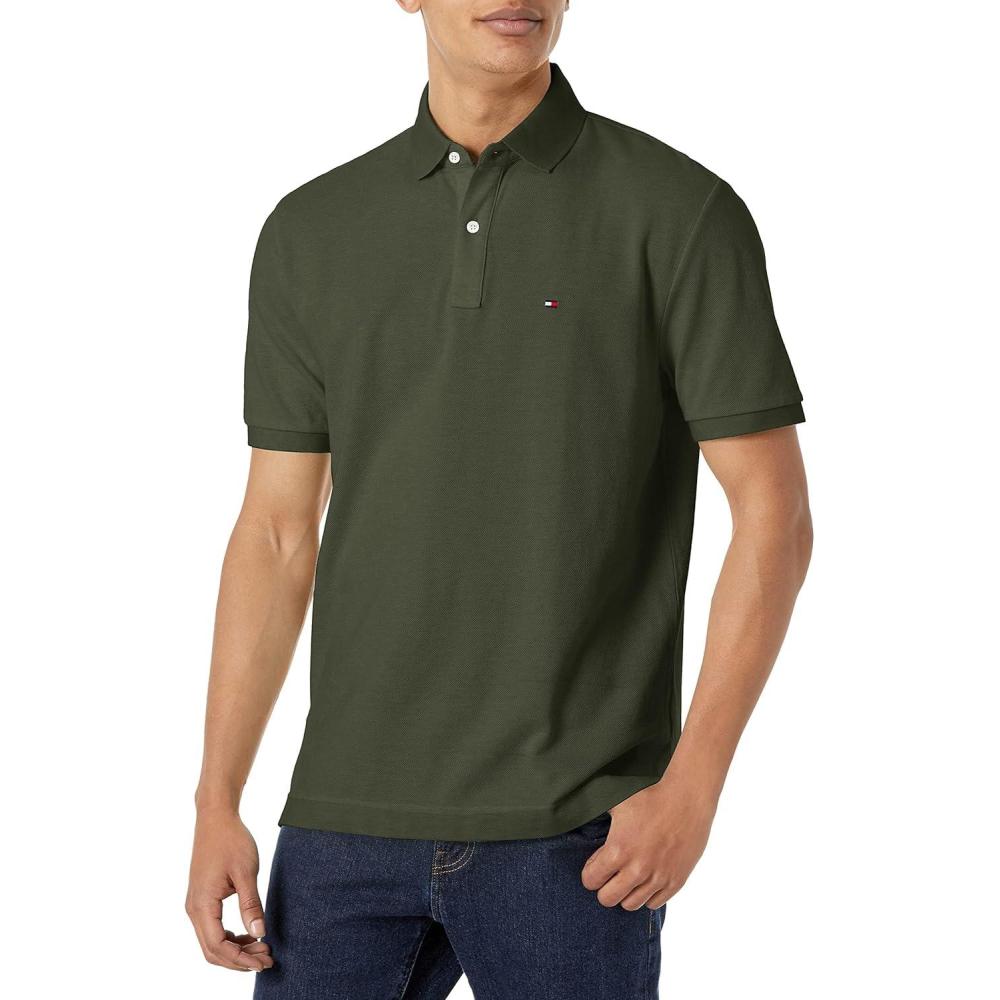imageTommy Hilfiger Mens Short Sleeve Cotton Pique Polo Shirt in Classic FitThyme Green