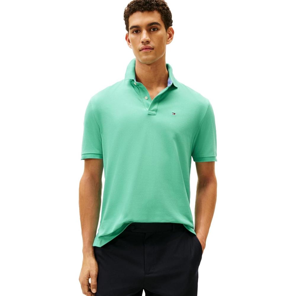 imageTommy Hilfiger Mens Short Sleeve Cotton Pique Polo Shirt in Classic FitTurquoise