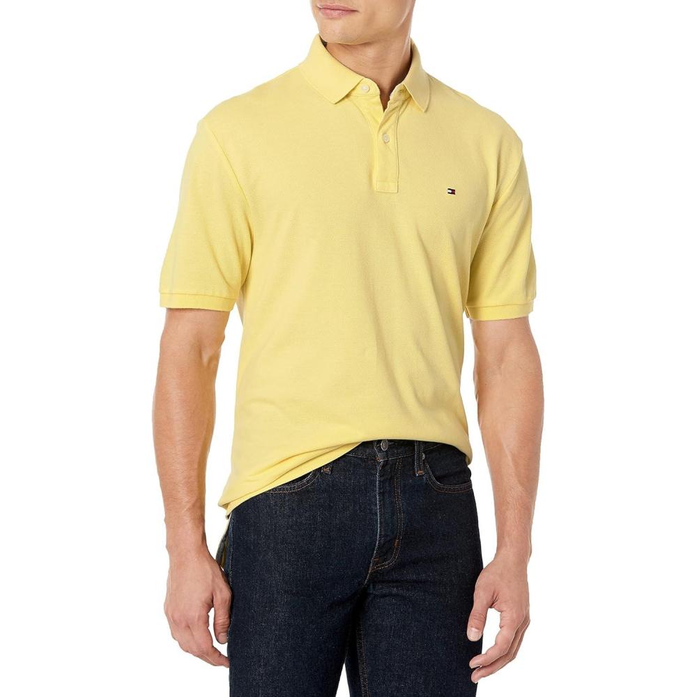 imageTommy Hilfiger Mens Short Sleeve Cotton Pique Polo Shirt in Classic FitYellow Iris