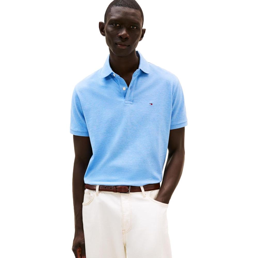 imageTommy Hilfiger Mens Short Sleeve Cotton Pique Polo Shirt in Regular FitBlue Heather