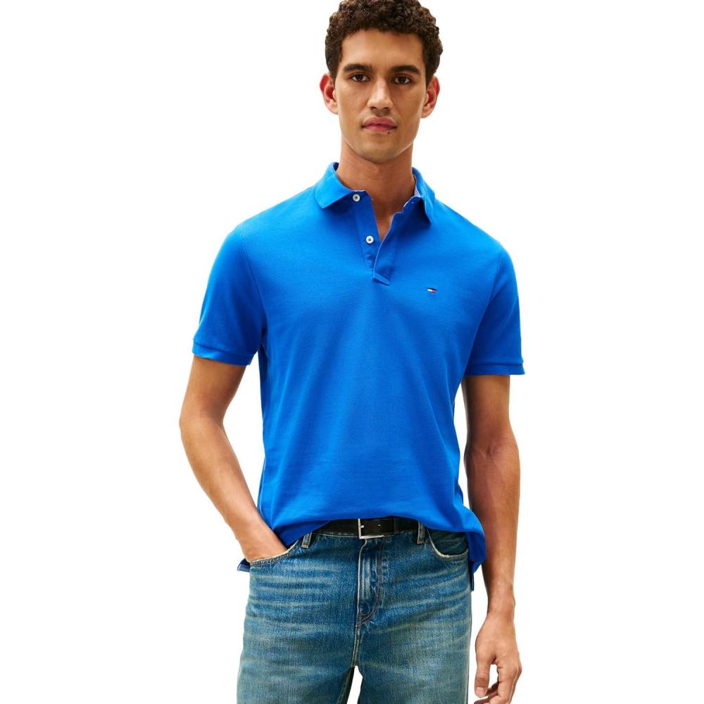 imageTommy Hilfiger Mens Short Sleeve Cotton Pique Polo Shirt in Regular FitBlue Iolite