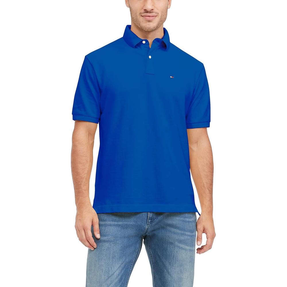 imageTommy Hilfiger Mens Short Sleeve Cotton Pique Polo Shirt in Regular FitBrilliant Blue