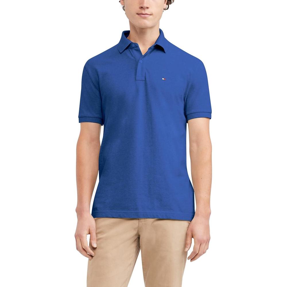 imageTommy Hilfiger Mens Short Sleeve Cotton Pique Polo Shirt in Regular FitDory Blue Heather