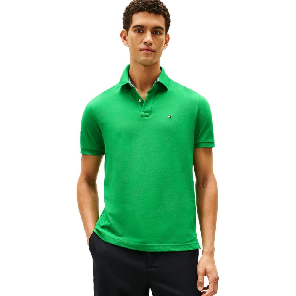 imageTommy Hilfiger Mens Short Sleeve Cotton Pique Polo Shirt in Regular FitFern Green